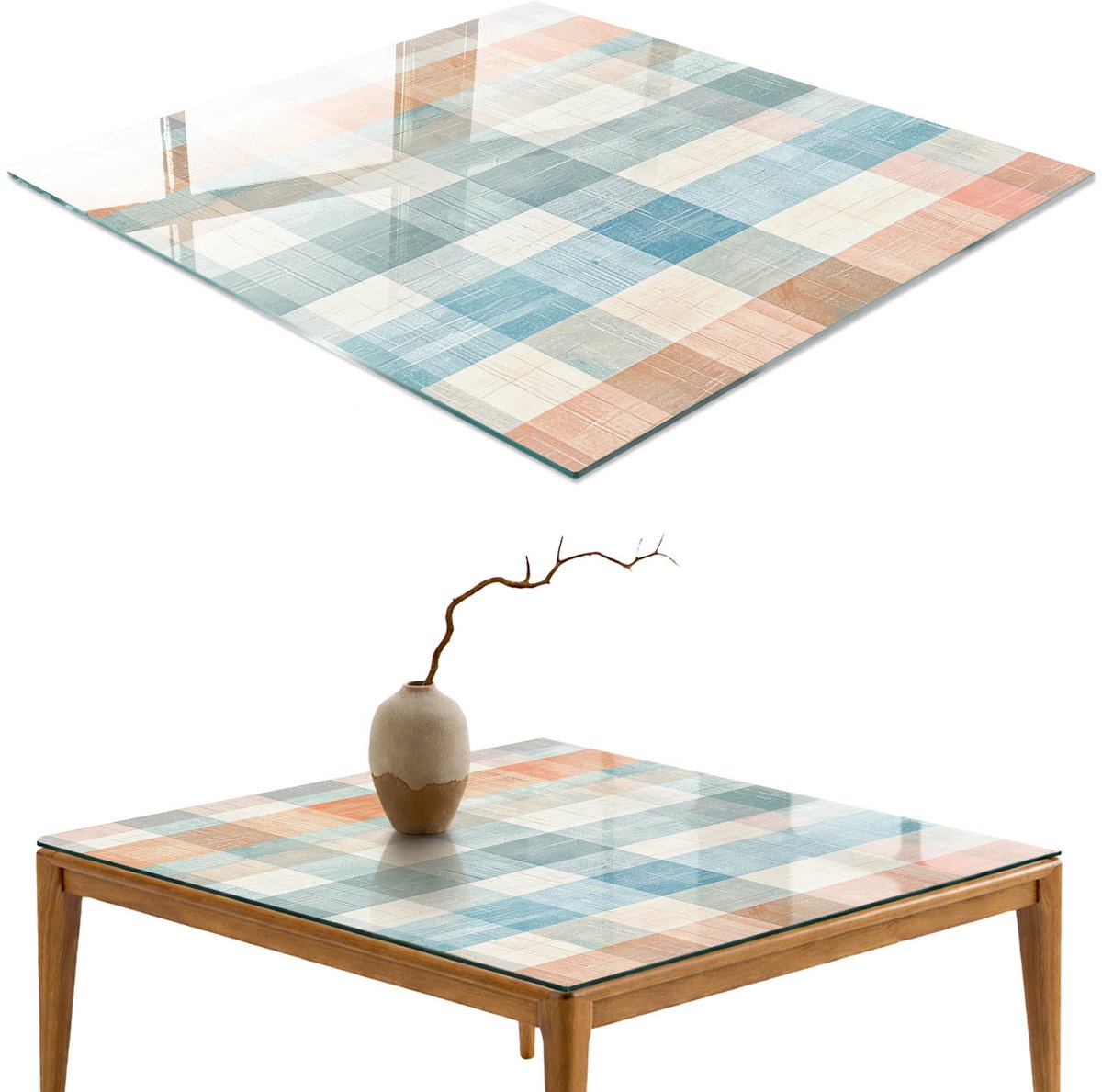 ArtPrintCave Pastel patchwork Glazen Tafelblad 60x60 cm - Tafelblad Rechthoek - Beige Eettafel Met Glasplaat - Achtergronden en patronen Eettafel Met Glasplaat