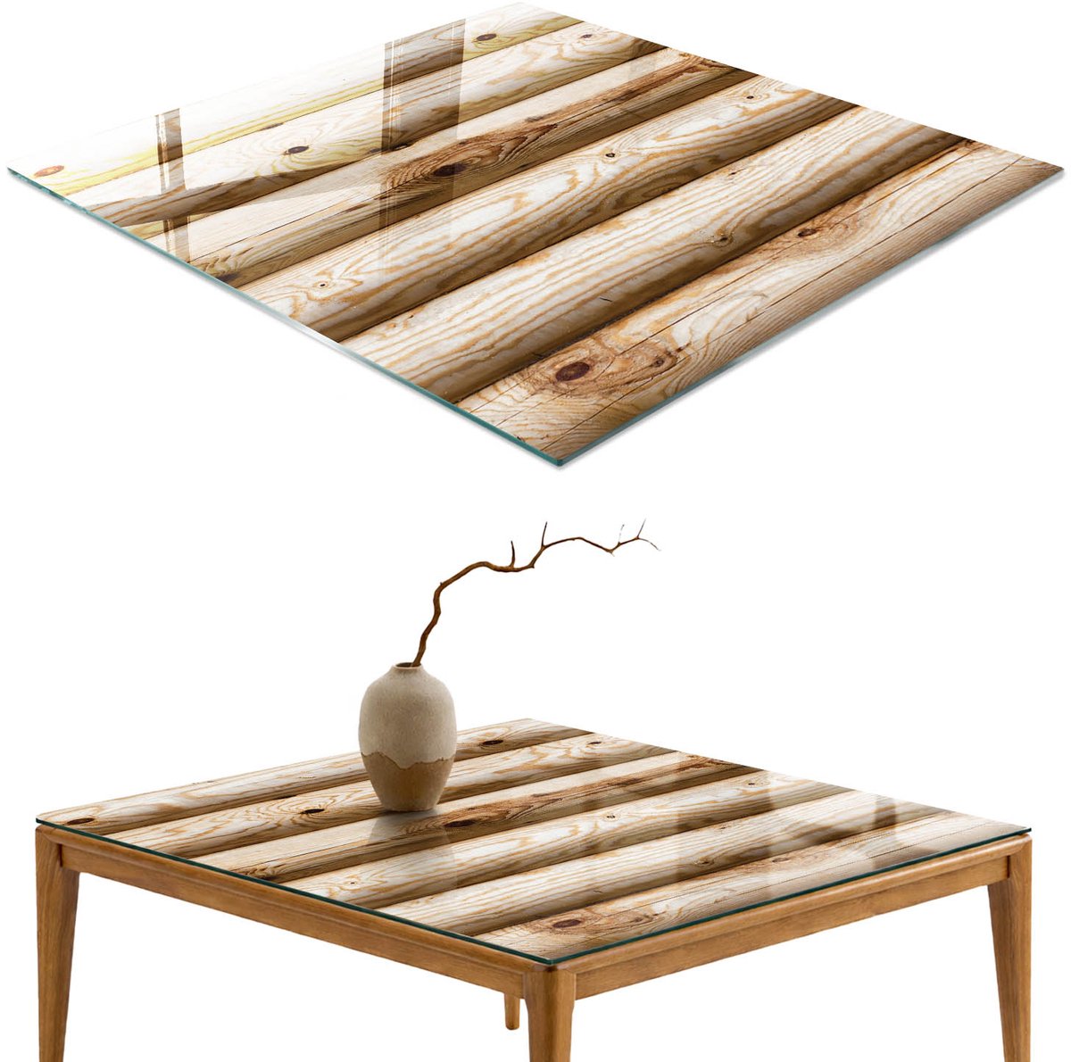 ArtPrintCave Houten texturen Glazen Tafelblad 60x60 cm - Tafelblad Rechthoek - Bruin Glasplaat - Texturen Eettafel Met Glasplaat