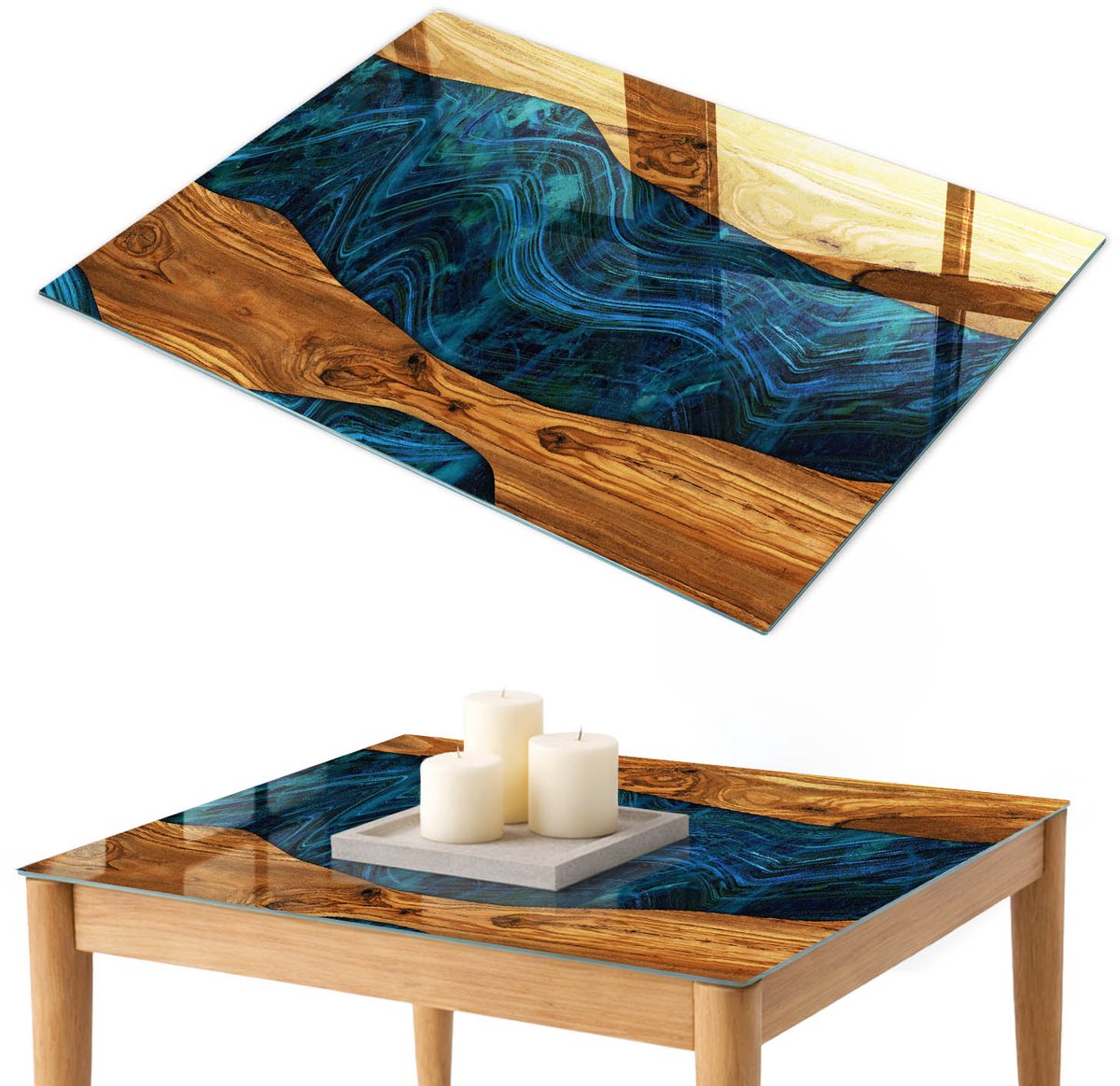 ArtPrintCave Houten golven Glazen Tafelblad 100x70 cm - Tafelblad Rechthoek - Bruin Glasplaat - Natuur Tafelblad Glas