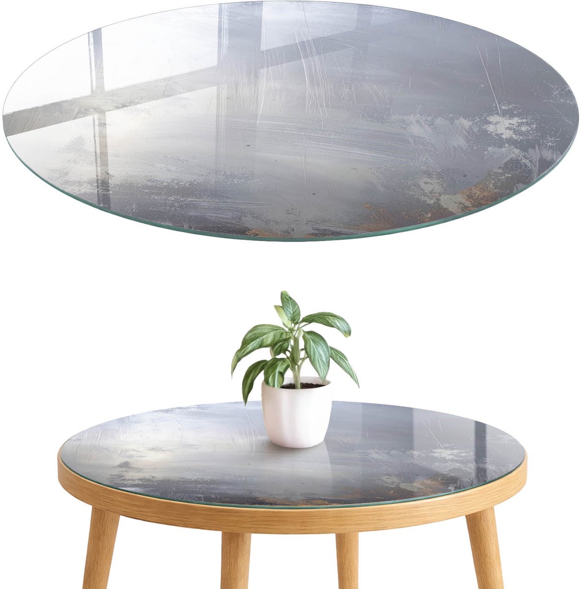 ArtPrintCave Subtiel landschap Glazen Tafelblad fi70 cm - Tafelblad Rond - Grijs Keukentafel - Abstractie Keukentafel