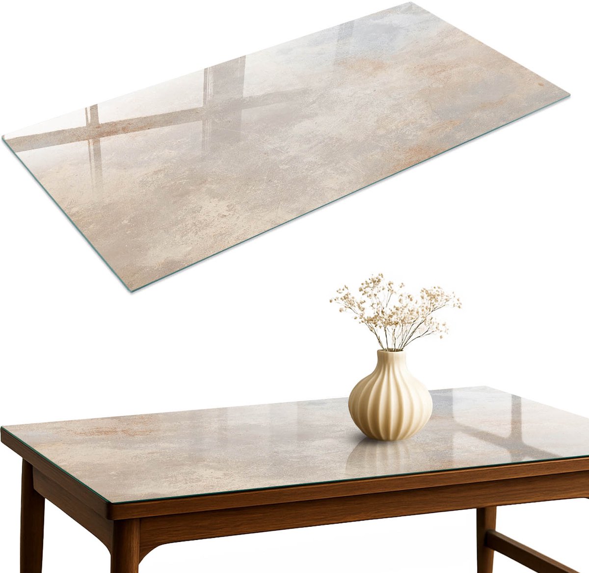 ArtPrintCave Subtiele textuur Glazen Tafelblad 140x70 cm - Tafelblad Rechthoek - Grijs Keukentafel - Texturen Glasplaat