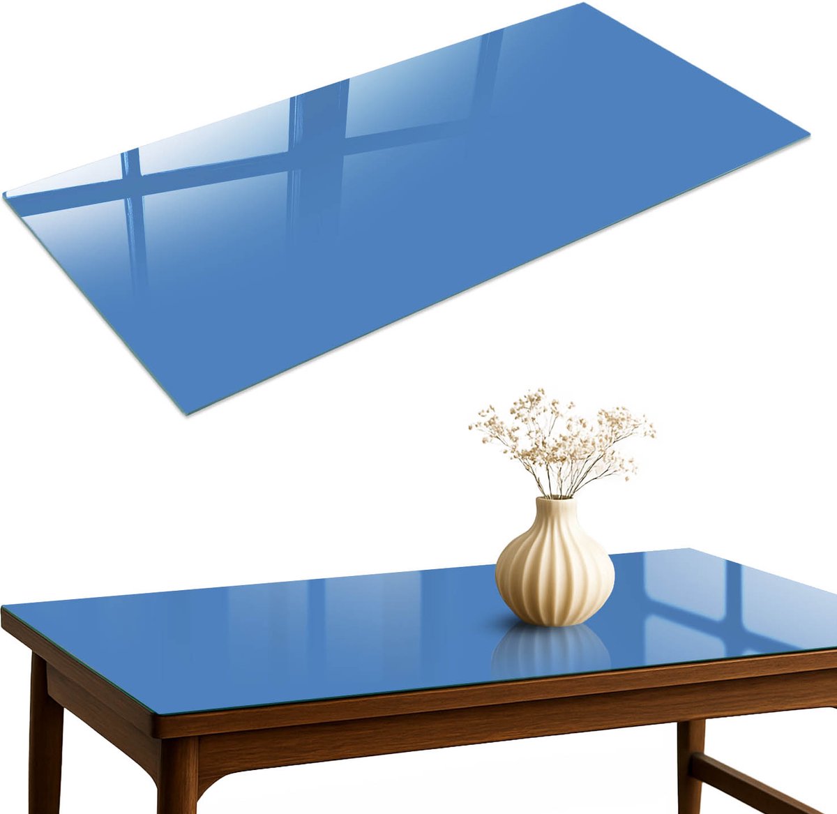 ArtPrintCave Blauwe kleur Glazen Tafelblad 120x60 cm - Tafelblad Rechthoek - Blauw Terrastafel - Achtergronden en patronen Keukentafel