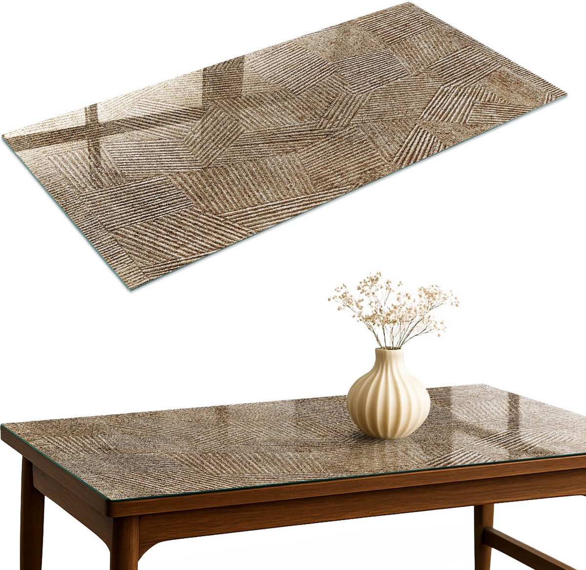 ArtPrintCave Geometrische abstractie Glazen Tafelblad 120x60 cm - Tafelblad Rechthoek - Beige Tafelblad Glas - Achtergronden en patronen Bureaublad