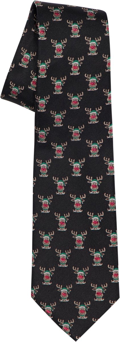 Michaelis Kerst stropdas rendier groen detail - zwart - groen - rood