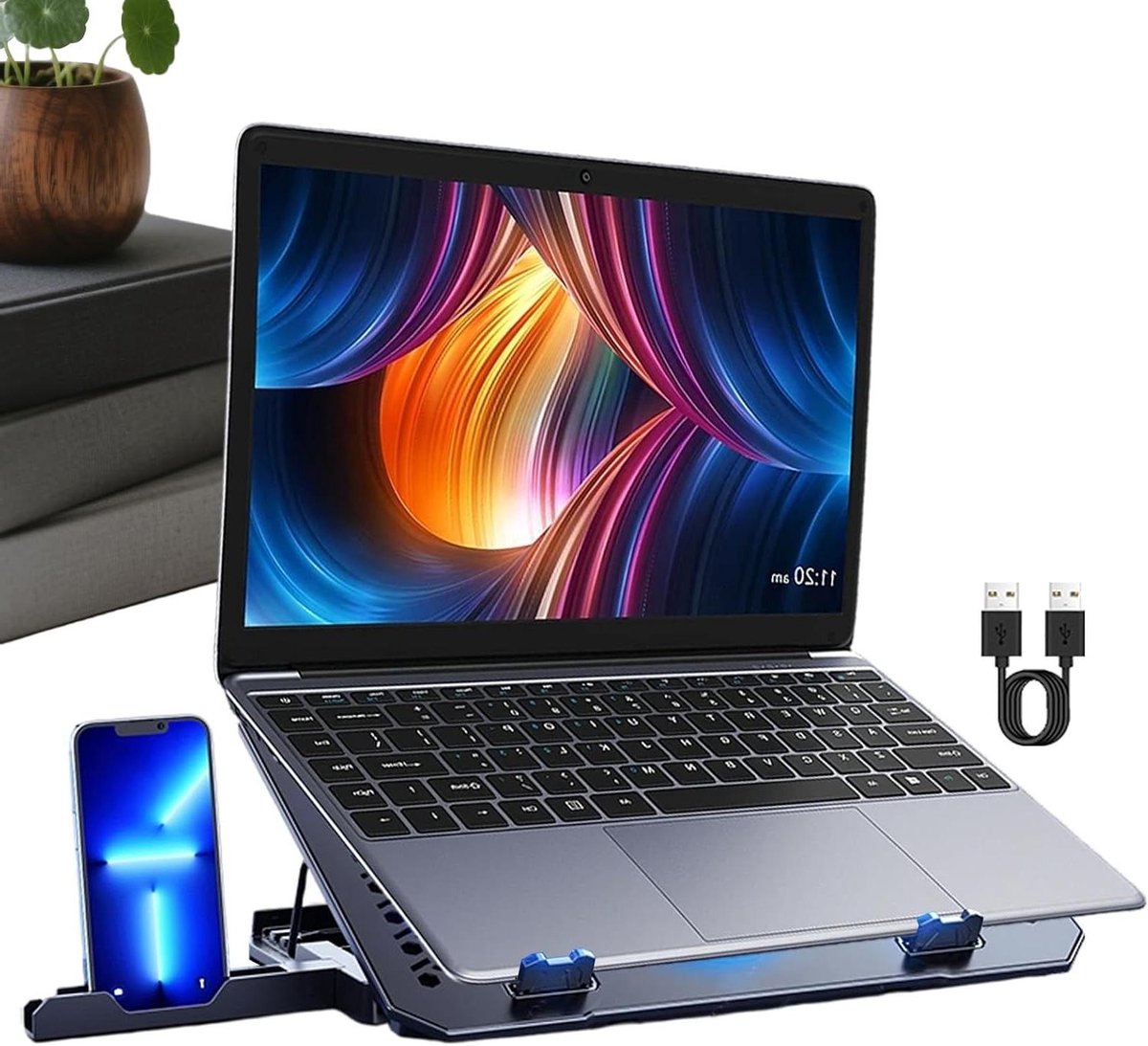 Laptop Koelpad - Computer Koeler - Oververhitting Voorkomen - Dubbele Stille Ventilatoren - 37 x 27 x 4 cm - Zwart