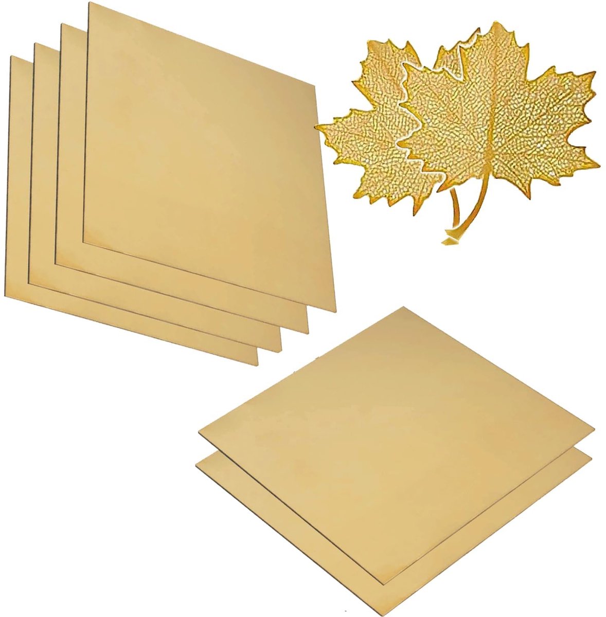 SnelShoppen - 6 stuks Messing Plaat 50 x 50 mm, Dikte 0.5 mm, Hoogwaardige Messing Plaat Geschikt voor Productie en Snijden, Corrosiebestendig, Veelzi