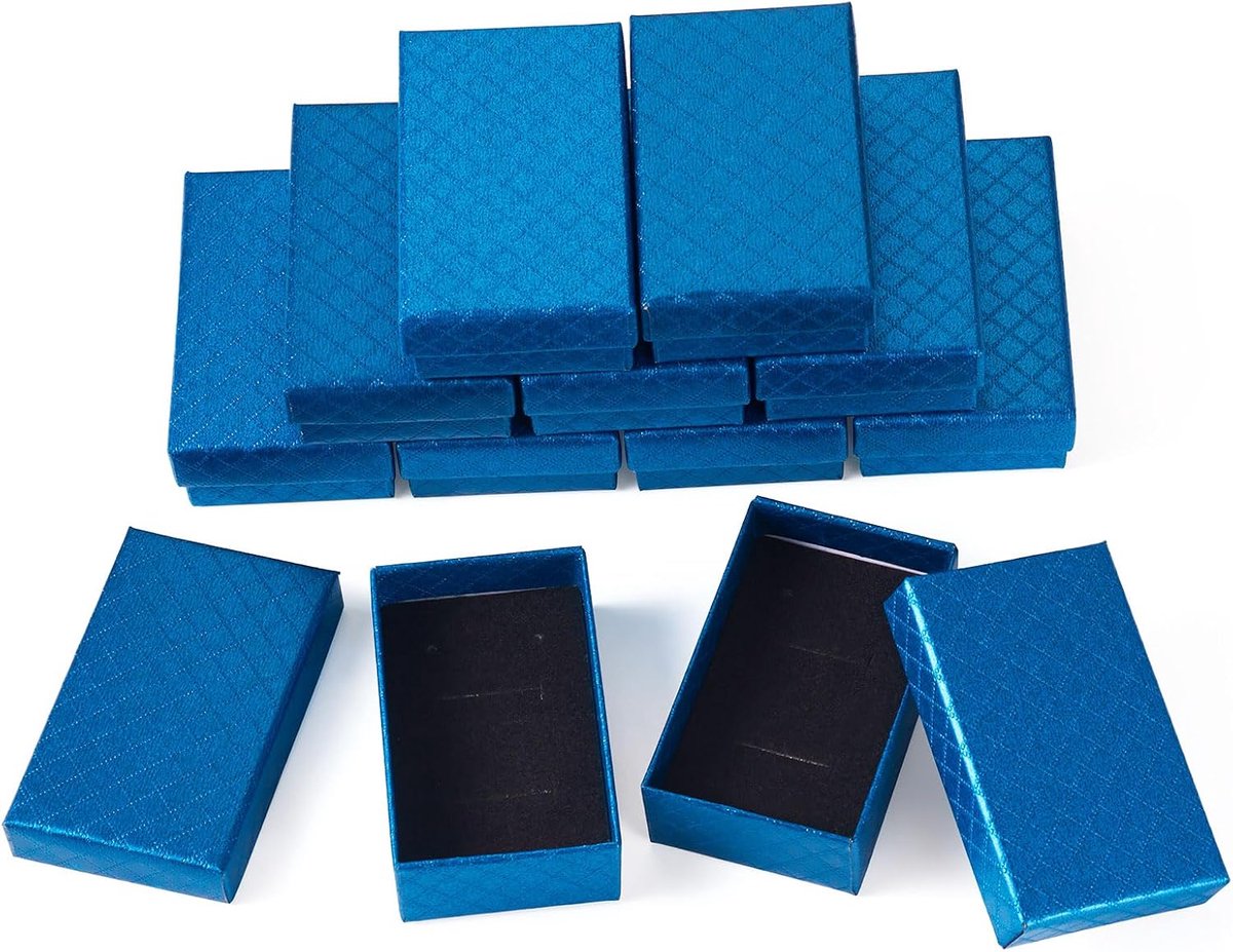 SnelShoppen - 12 Stuks Rechthoekige Kartonnen Geschenkdozen voor Sieraden - Blauwe Verpakking voor Oorbellen, Kettingen en Ringen - Duurzaam en Besche