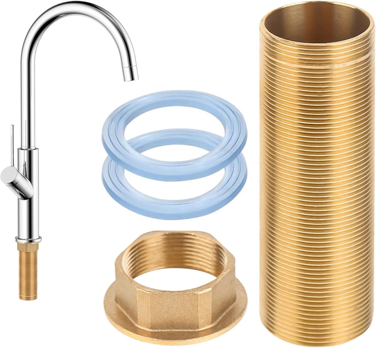 SnelShoppen - Tapuitbreiding 3 x 10 cm Lock Nut Kit met Draadbuis, Schaalmoer en Bevestiging voor Eenvoudige Installatie van de Keukenkraan