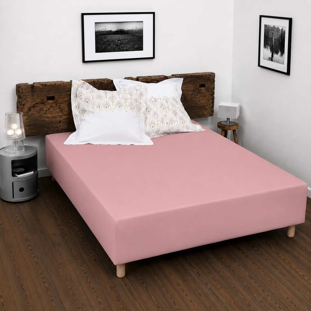 SnelShoppen - Hoeslaken 180x200 + 35 cm - 100% Katoen - Poederroze - Dicht Geweven 57 Draden/cm² - Ideaal voor Bedden, Beddengoed en Comfortabele Slaa