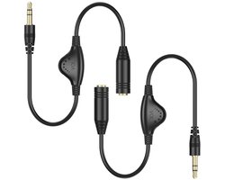 SnelShoppen - PChero Stereo Audio Extension Cable 3.5 mm Jack met Volume Controle - 30 cm - 2 Pack voor Telefoon, Laptop, PC & Computer - Goudplated,
