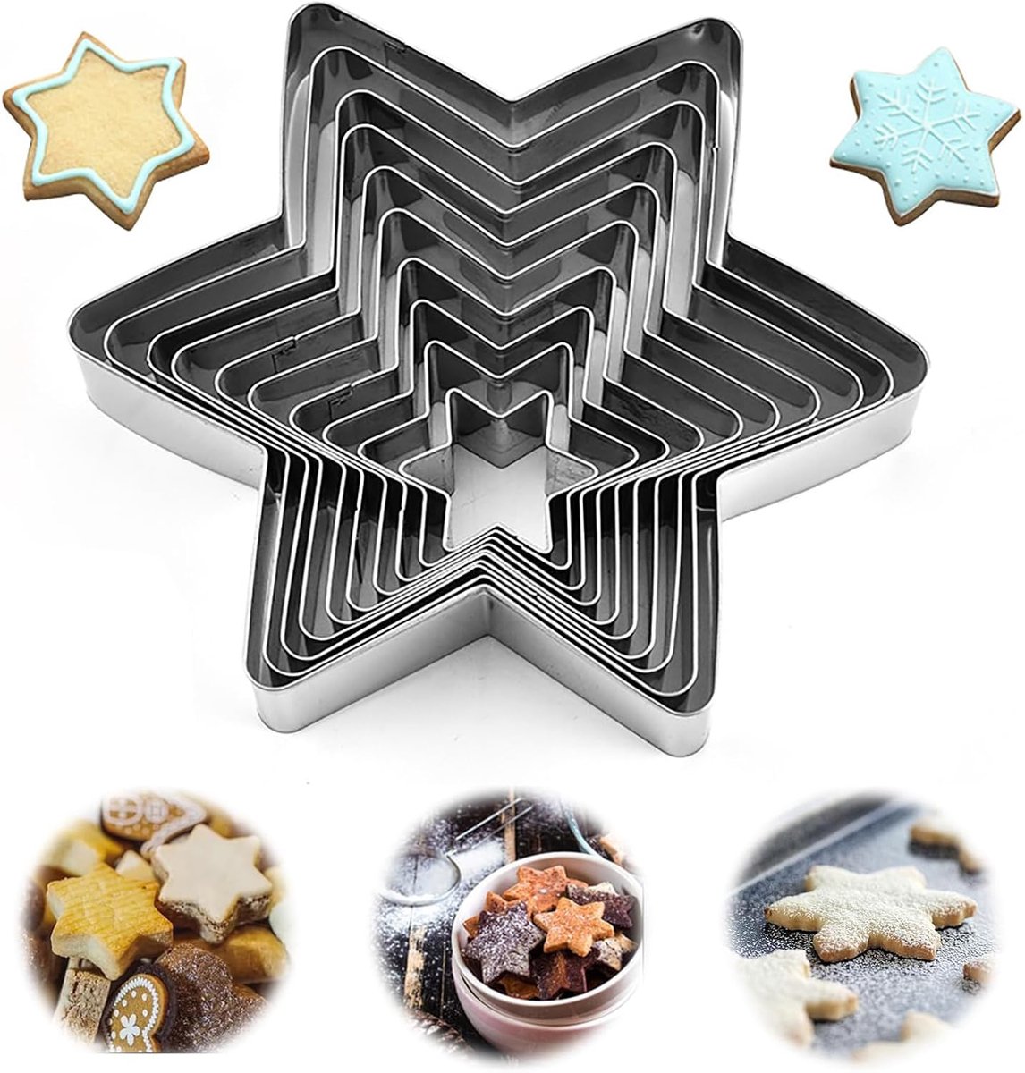 SnelShoppen - Sterren Koekjesuitsteekset - 10 Stuks RVS Stervormige Koekjesvormen voor DIY Bakken en Taartdecoratie - Perfect voor Feestjes en Kindere