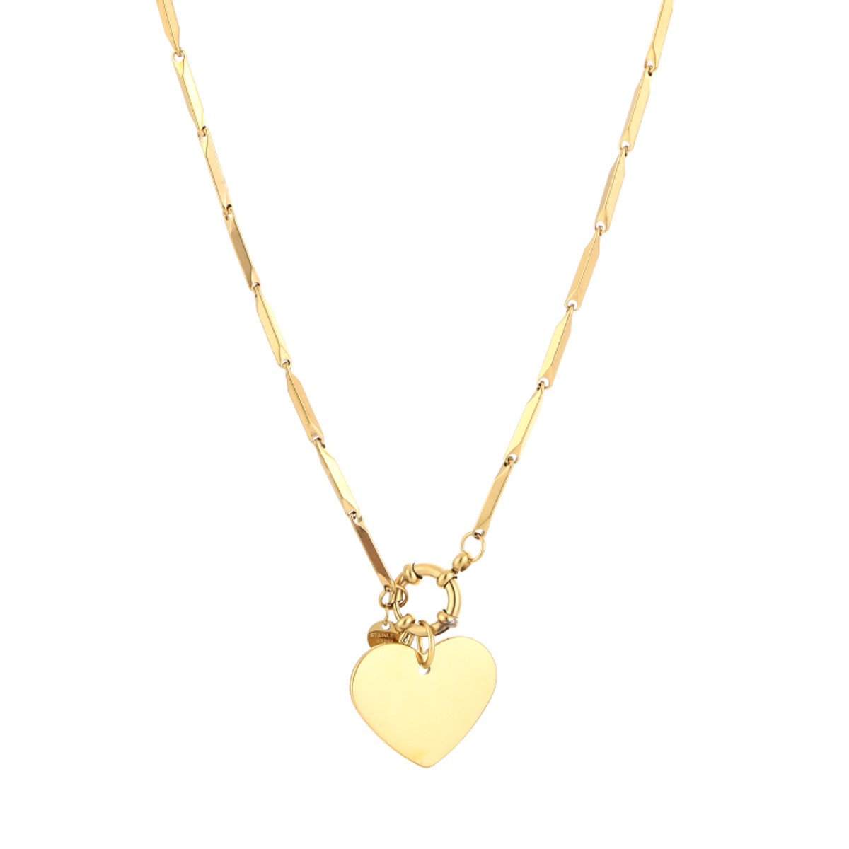 Luxe Schakelketting Stainless Steel - Elegante Ketting met Hart Bedel - Chique Dames Sieraad - Goud