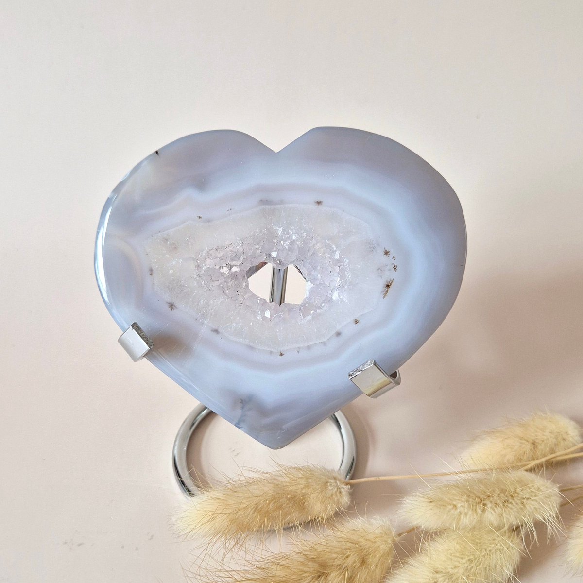 XL Druzy Grijze Agaat Edelsteen Hart – Inclusief Standaard - #28 186g 10cm