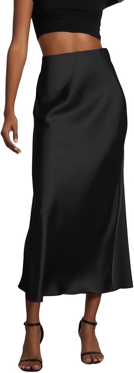 Elegante Lange Satijnen Rok voor Dames met Hoge Taille, A-lijn en Flared Zoom voor Feestelijke Gelegenheden en Kantoorgebruik