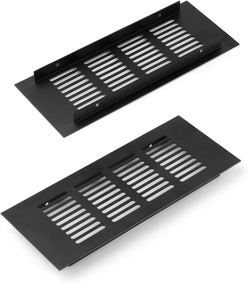Set van 2 Ventilatieroosters 200 x 80 mm Aluminium Zwart voor Kasten en Schoenenkasten met
