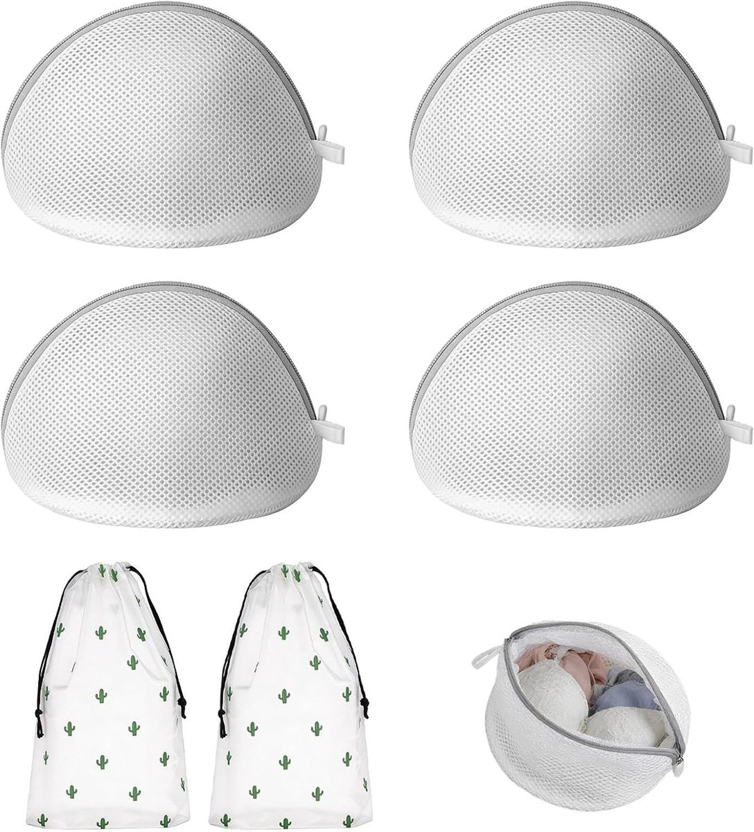 6-delige wasnetset voor delicate was, draagbaar waszak, ideaal voor ondergoed en beha's met opbergzakken