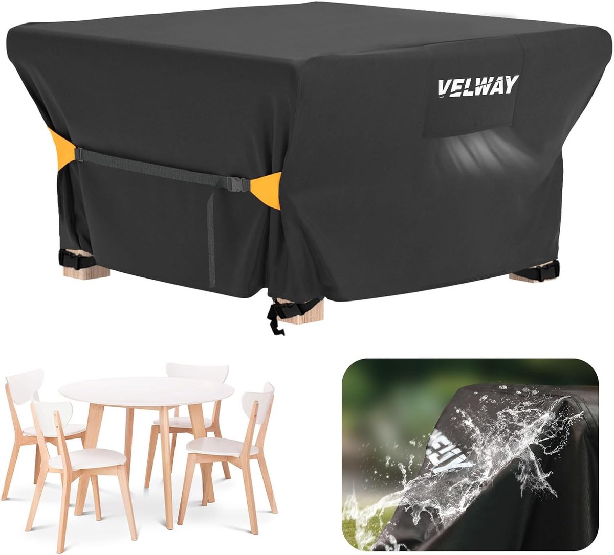 SnelShoppen - Rattan Tuinmeubelhoes 125x125x74 cm - Waterdichte Vierkante Outdoor Tafelcover met Ventilatie - Anti-UV en Windbestendig voor Tuinset -