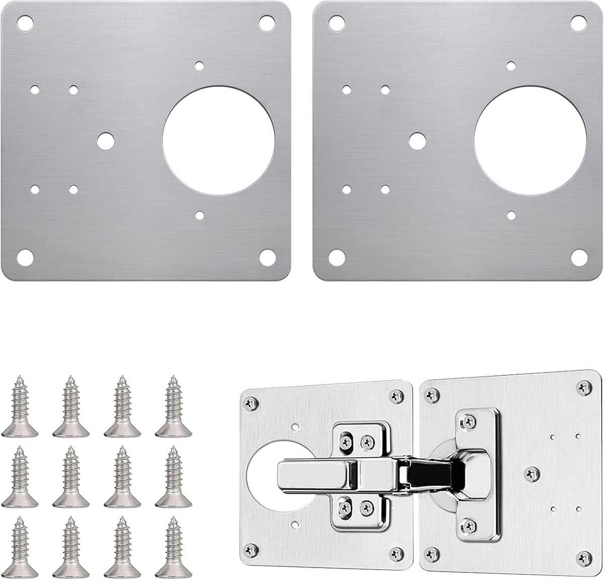 SnelShoppen - 2x RVS Hinge Repair Plates voor Kastdeuren - Duurzame Hinge Reparatie Beugels met 12 Schroeven - Geschikt voor Meubilair, Keuken, Laden