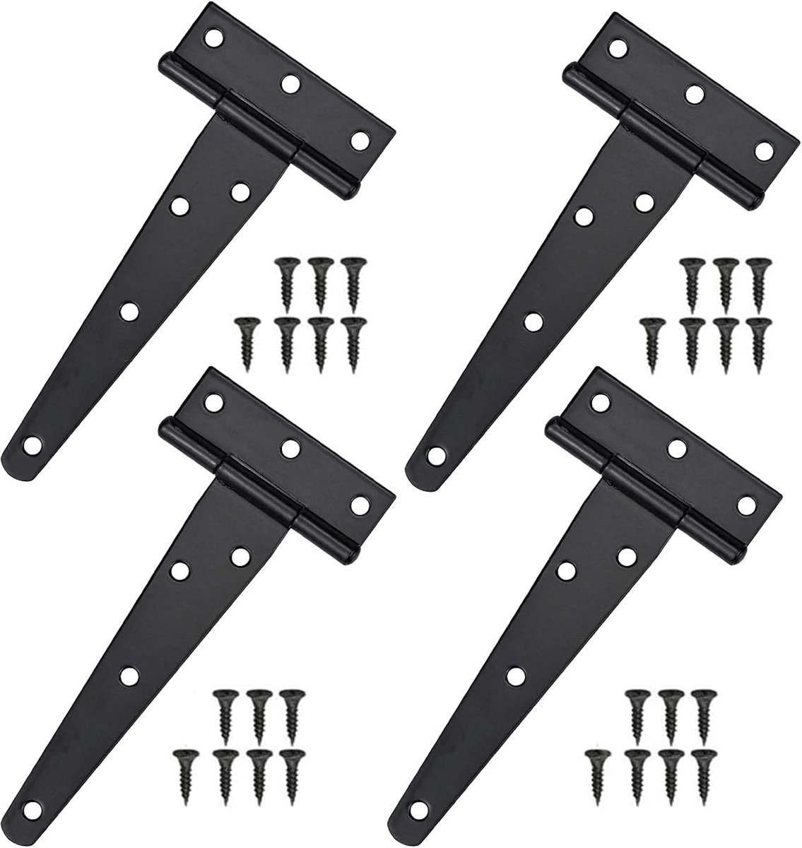SnelShoppen - 4 Stuks Zwarte T-Hengsels 5 Inch RVS, Heavy Duty Barn Hinges met Schroeven, Voor Deuren, Ramen, Tuinhekken en Schuren