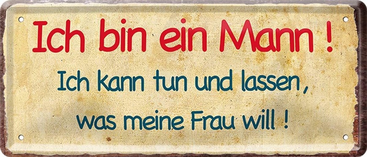 SnelShoppen - Retro Tin Sign - Ben ein MANN, Grappige Tekst over Mannen, 28x12cm Metaal, Leuk Cadeau voor Verjaardag, Kerst, Decoratief Bord voor Thui