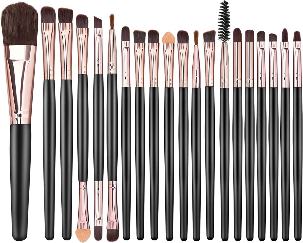 SnelShoppen - 20-delige Make-upkwasten Set - Professionele Make-upkwasten voor Foundation, Concealer, Oogschaduw - Premium Kwasten met Reis Etui in Ro