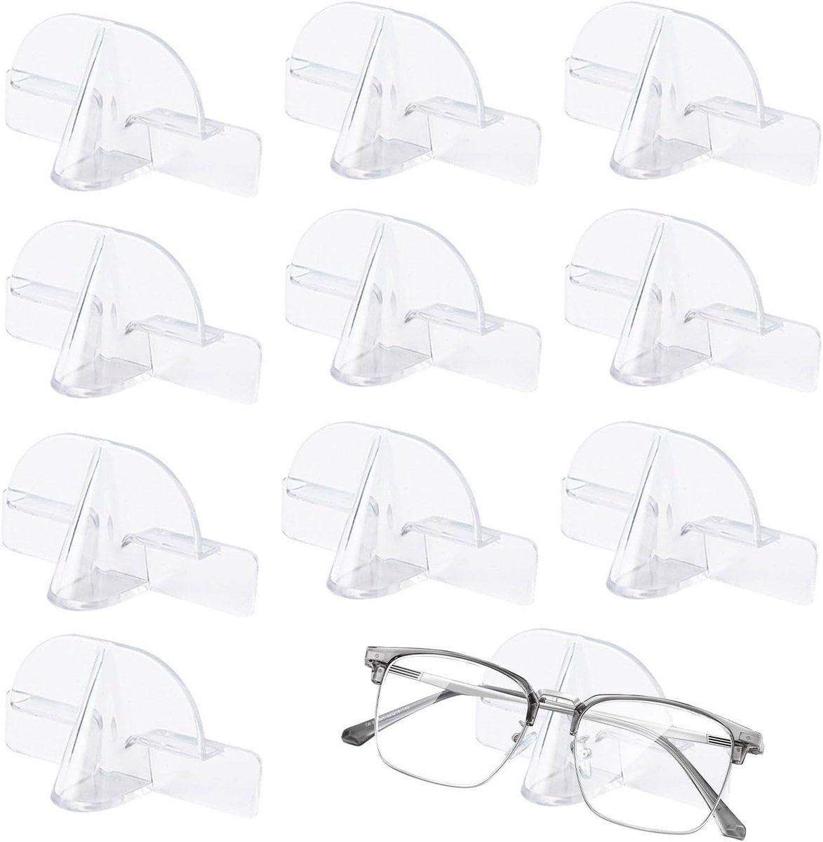 SnelShoppen - Pack van 10 Zonnebril Organisers, Wandhouder voor Brillen, Zelfklevende Wandplank, Neusvorm Brillenstandaard voor Ophangen en Tentoonste