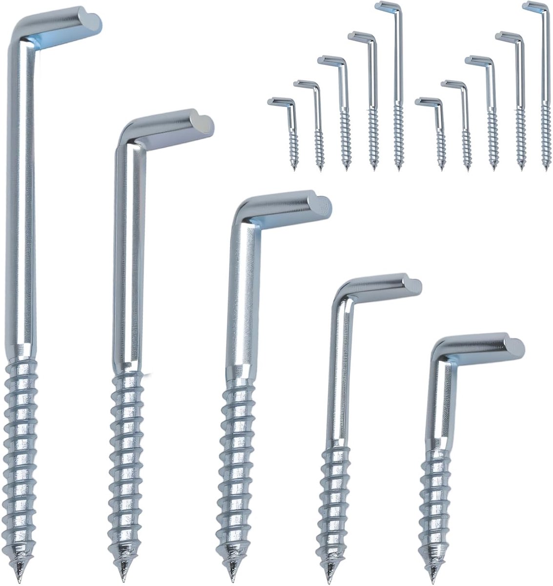 SnelShoppen - Pack van 15 L-vormige Schroefhaken voor Wandbevestiging, Zilveren Metalen Haakjes voor Decoratie, Gereedschap, Planten, Keuken en Kerstv