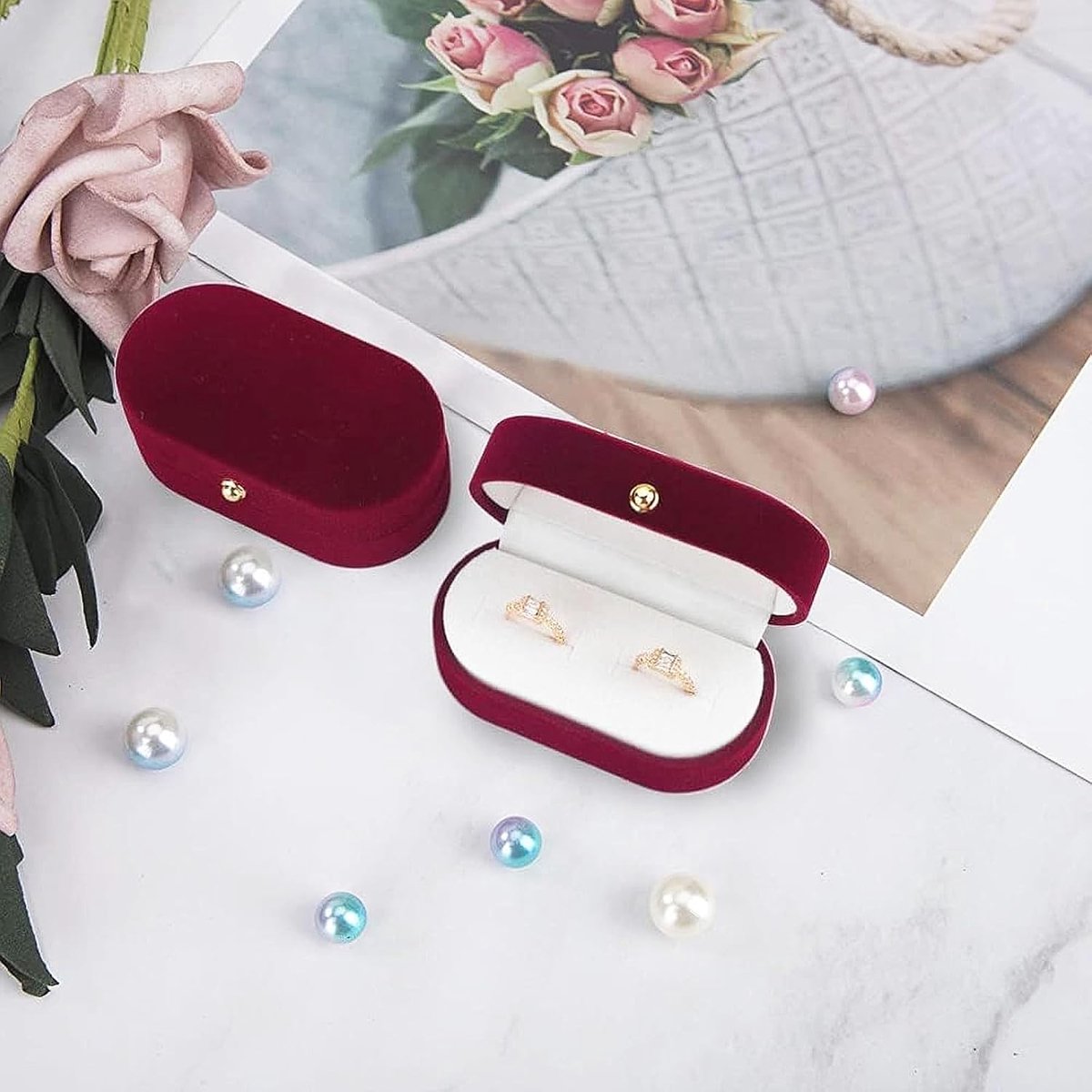 SnelShoppen - Elegante Velvet Ring Box voor Trouwringen & Oorbellen, Dubbel Slot, Luxe Sieradenopbergdoos, Perfect voor Verloving, Valentijnsdag, Hoog