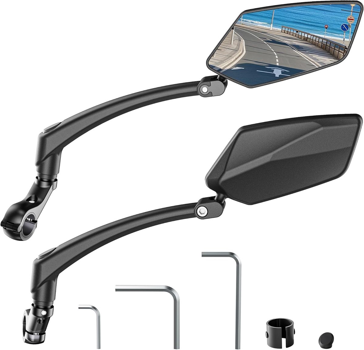 SnelShoppen - Fiets Spiegel voor Elektrische Fiets, 360° Vouwbare en Rotatable Achteruitkijkspiegel, Grote Spiegeloppervlak, Lange Arm, Impactbestendi
