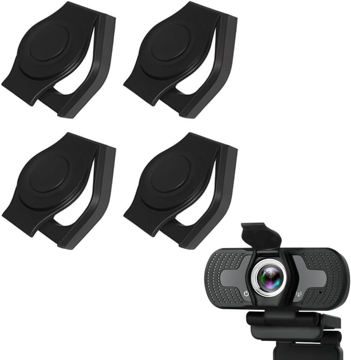 SnelShoppen - 4-delige USB Webcam Cover Set - Privacybescherming, Sterke Hechting, Hoogwaardige ABS Materiaal, Zwart, Voor Thuisgebruik en Kantoor