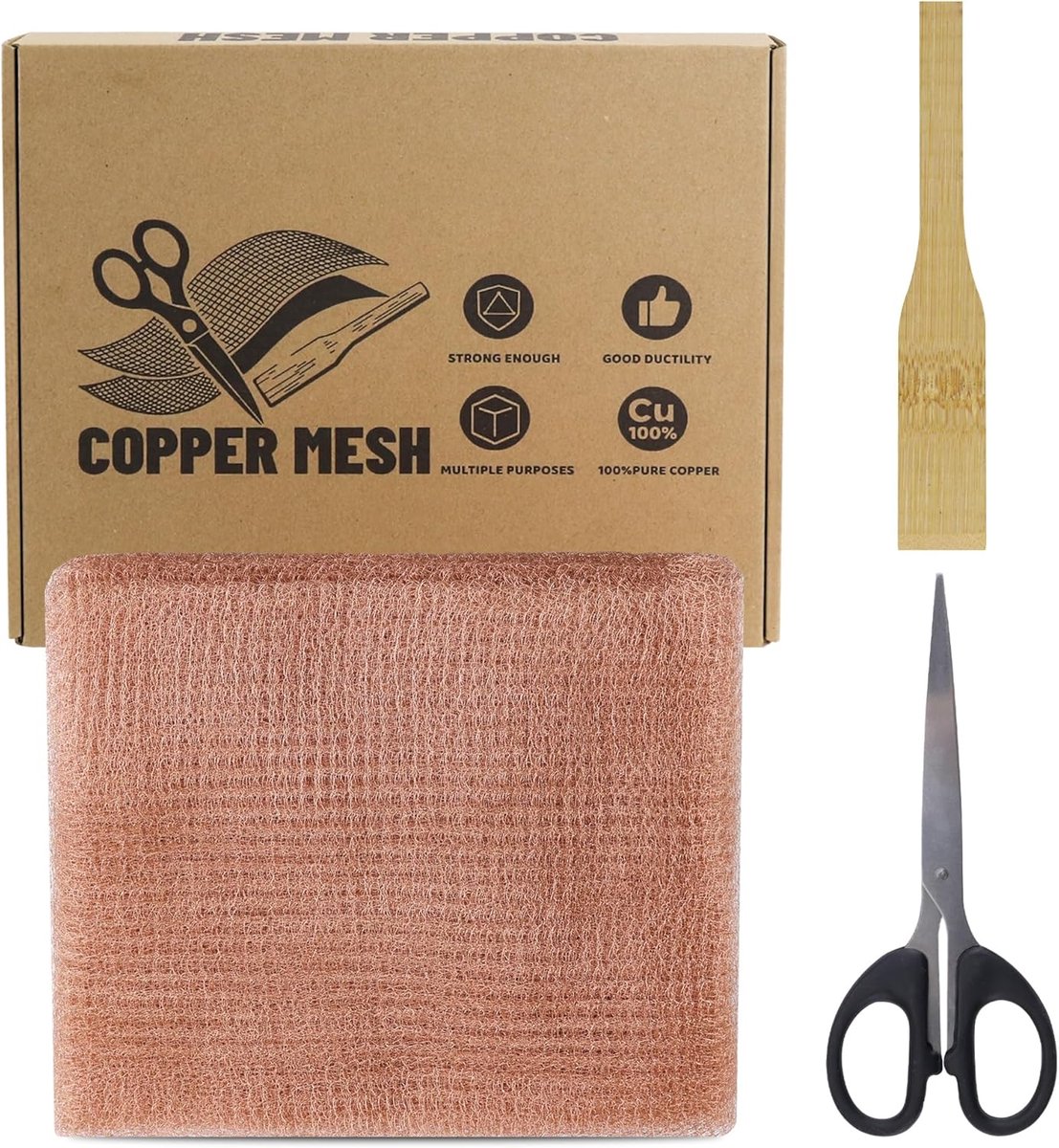 SnelShoppen - Kopergaas Knaagdier Controle Kit 8" x 50ft - Pure Koperwol Barrière voor Muizen, Ratten, Vogels, Slakken en Slangen - Inclusief Gereedsc