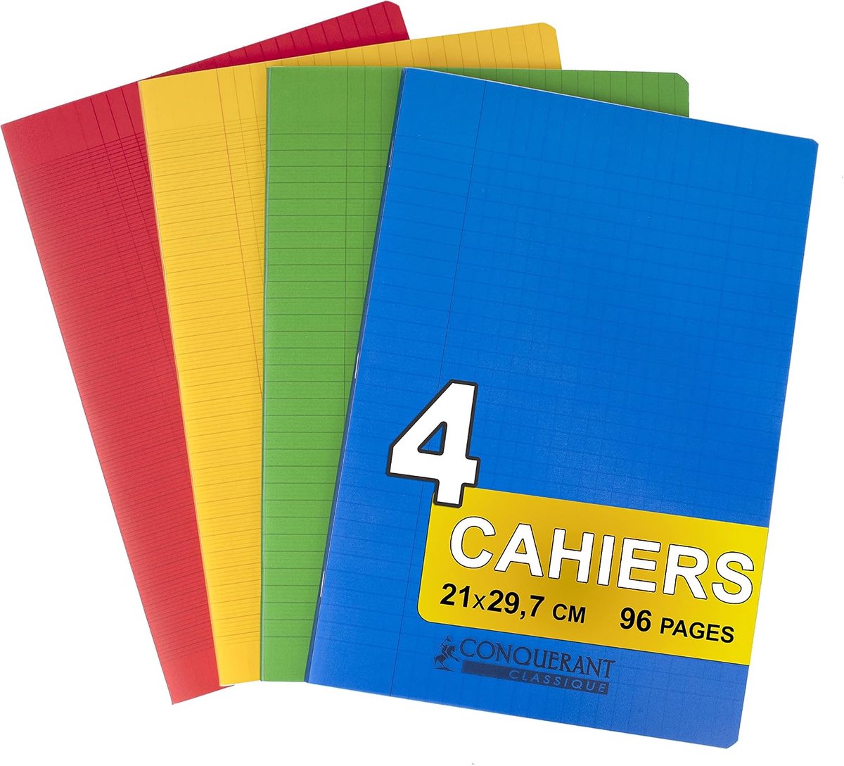 A4 Notitieboeken met Grote Ruitjes - 96 Pagina's - Verschillende Kleuren - 4 Stuks