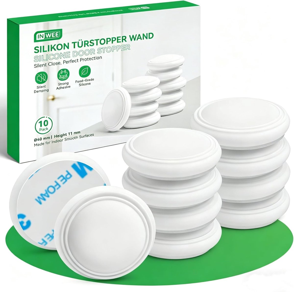 SnelShoppen - 10x Zelfklevende Deurbuffer voor Wand en Deuren, Wit Silicone Wandbeschermer met Luchtzak, Geluidsreducerende Wandstoppers voor Stille B