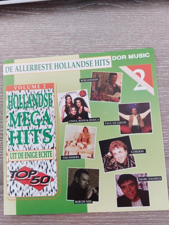 Albumhoes 'De Allerbeste Hollandse Hits Volume 2' met foto's van artiesten zoals Rob Jansen, Linda, Roos & Jessica, Tim Immers, Rob de Nijs, Paul de Leeuw, Gordon en Marc Daniels.