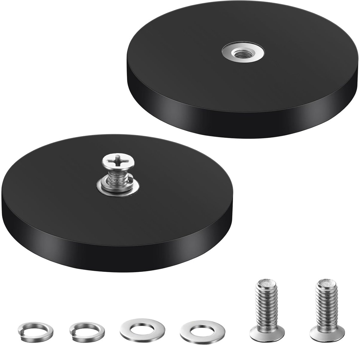 SnelShoppen - 2x Extra Grote Rubber Coated Neodymium Magneten 66mm - Sterke Ronde Magneten met Draad Bouten en Moeren - Anti-Scratch voor Notitiebord