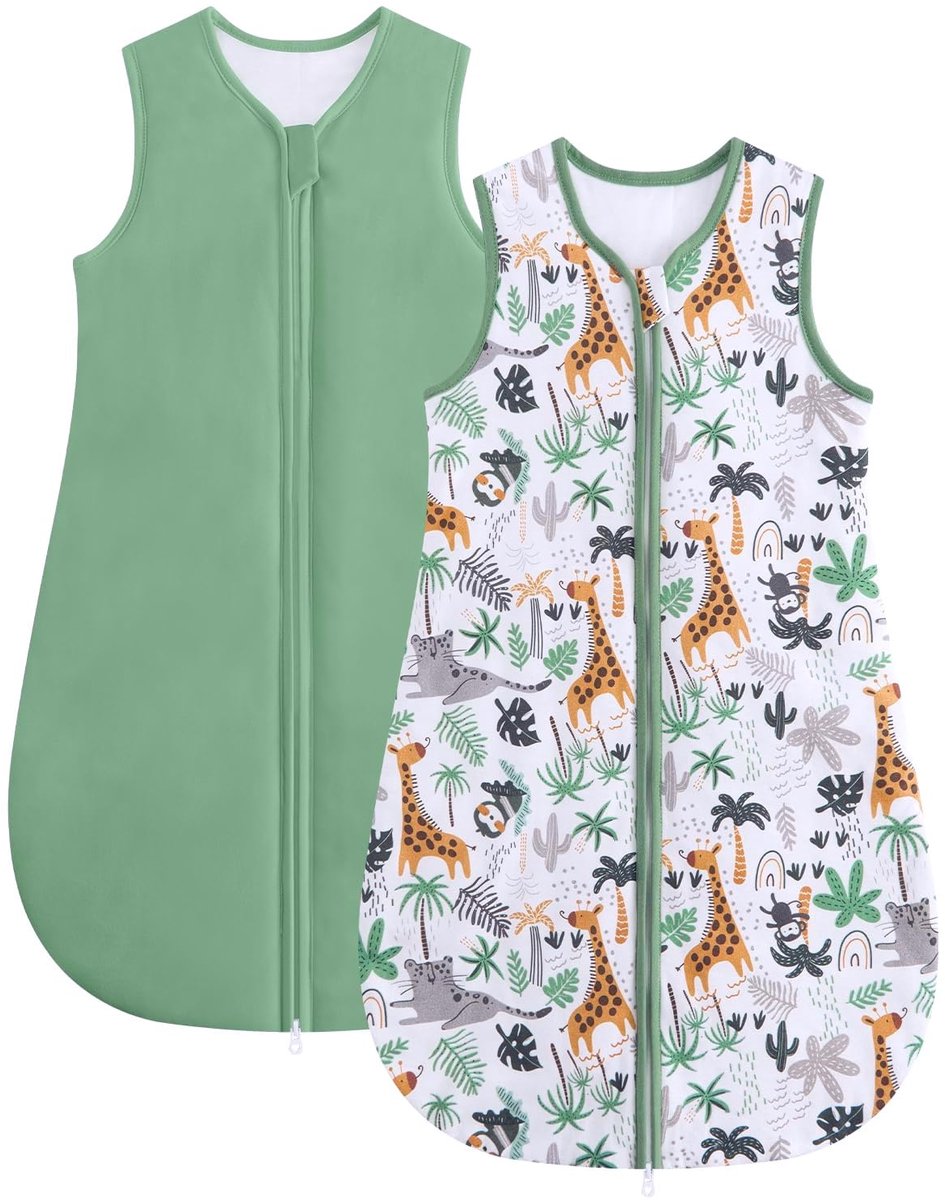 SnelShoppen - JiAmy Baby Slaapzak 1 1,5 0,5 TOG Katoenen Slaapzak 2 Pack Unisex Baby Draagbare Deken Groene Giraf 6-12 Maanden voor Pasgeboren & Baby