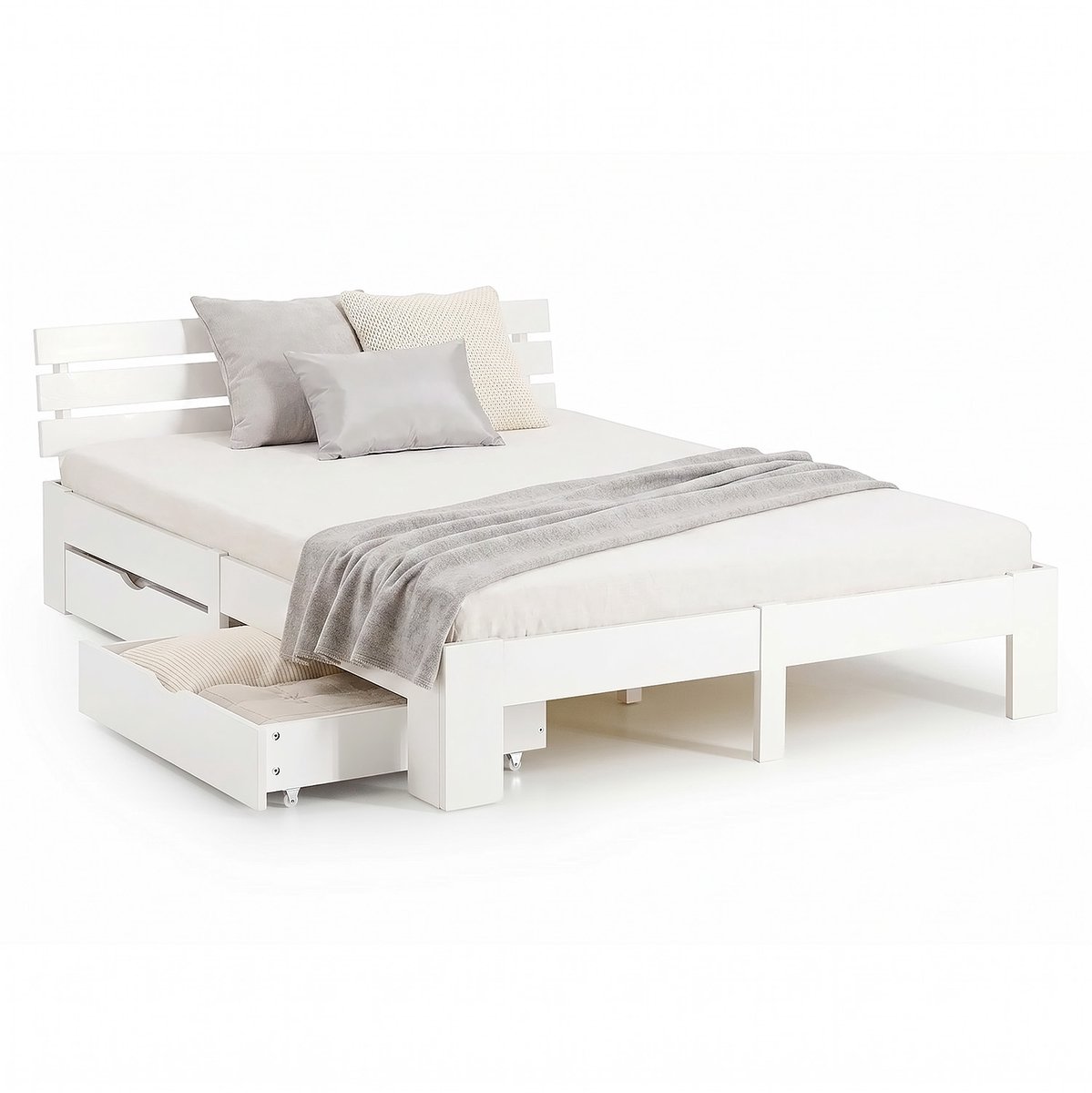 Homestyle4u Tweepersoonsbed - 160x200 cm - met 2 Bedbakken - Wit