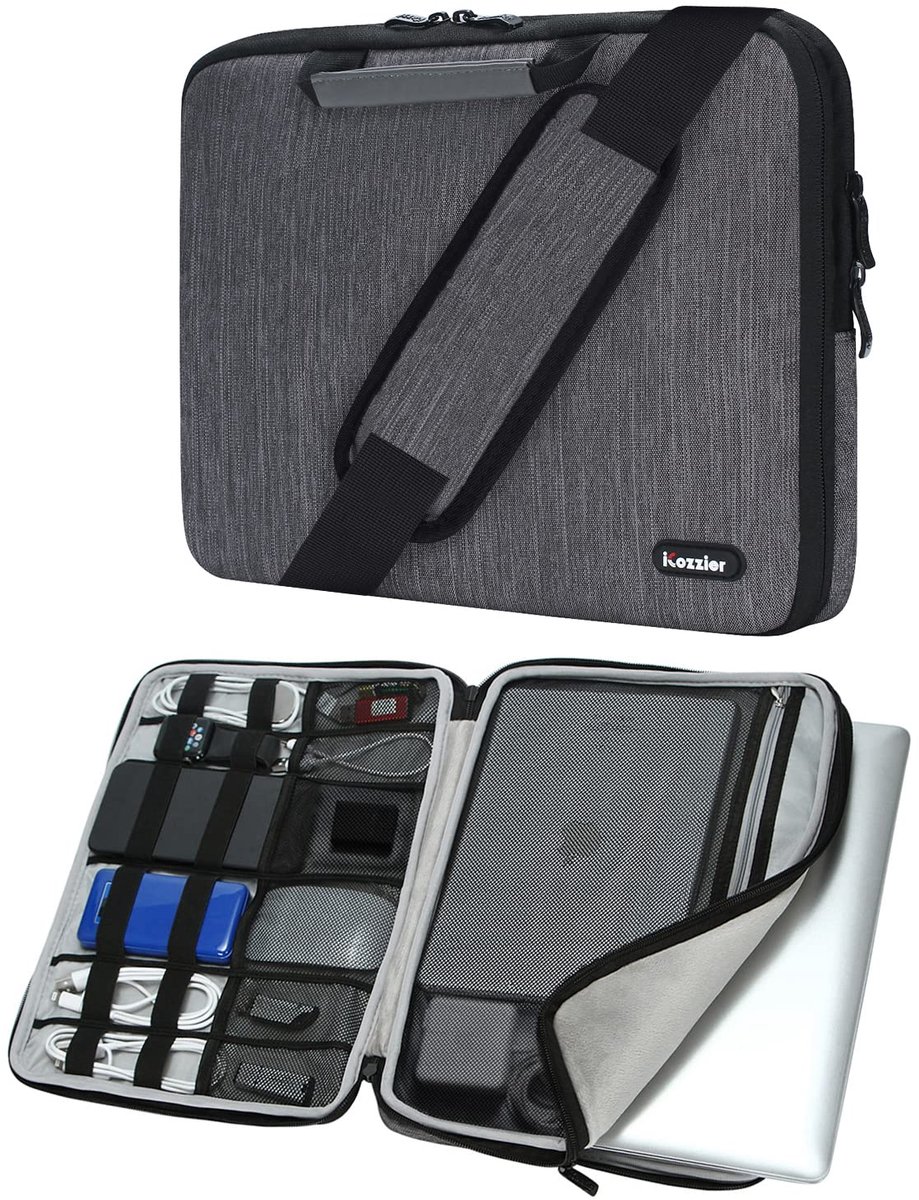 SnelShoppen - Laptop Tas 13-13.3 Inch Schoudertas voor Laptop, Beschermhoes, Elektronische Accessoires Organizer, Lichtgewicht en Duurzaam, Grijs