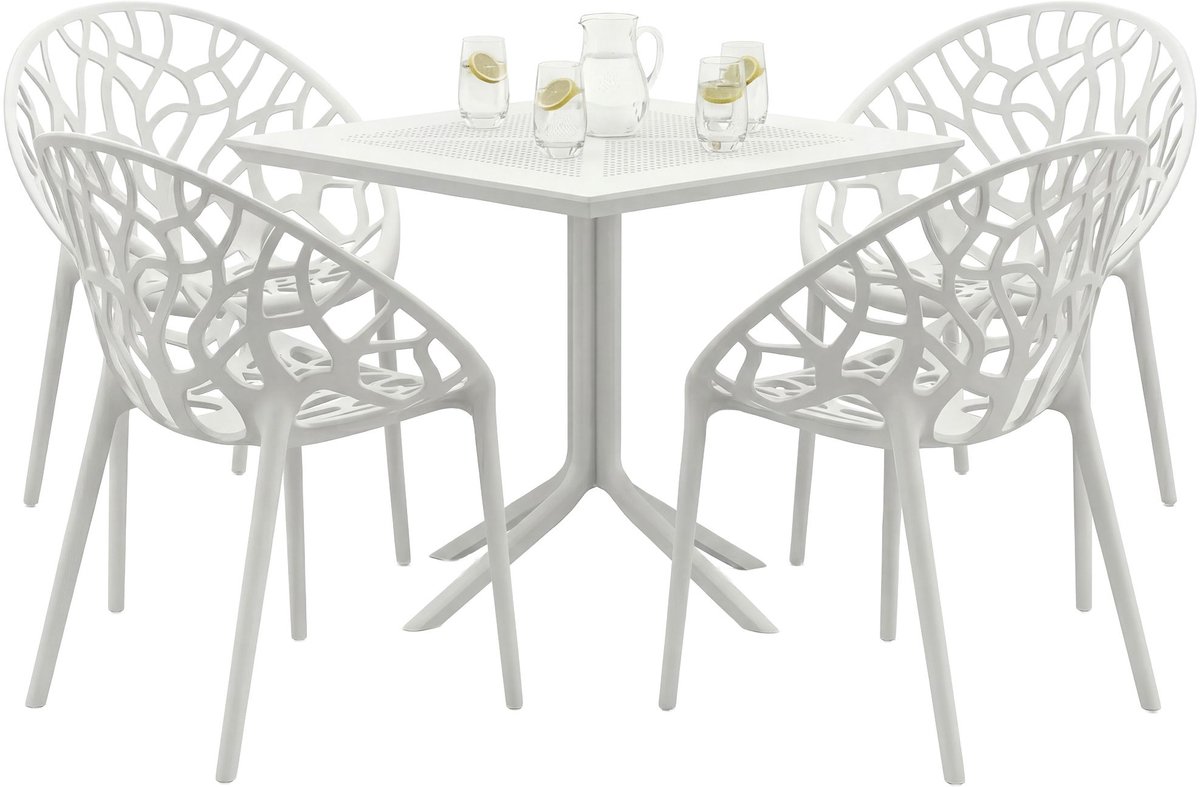 CLP Avara Tuinset - Stapebaar - Inclusief 4 Tuinstoelen - Weerbestendig - wit