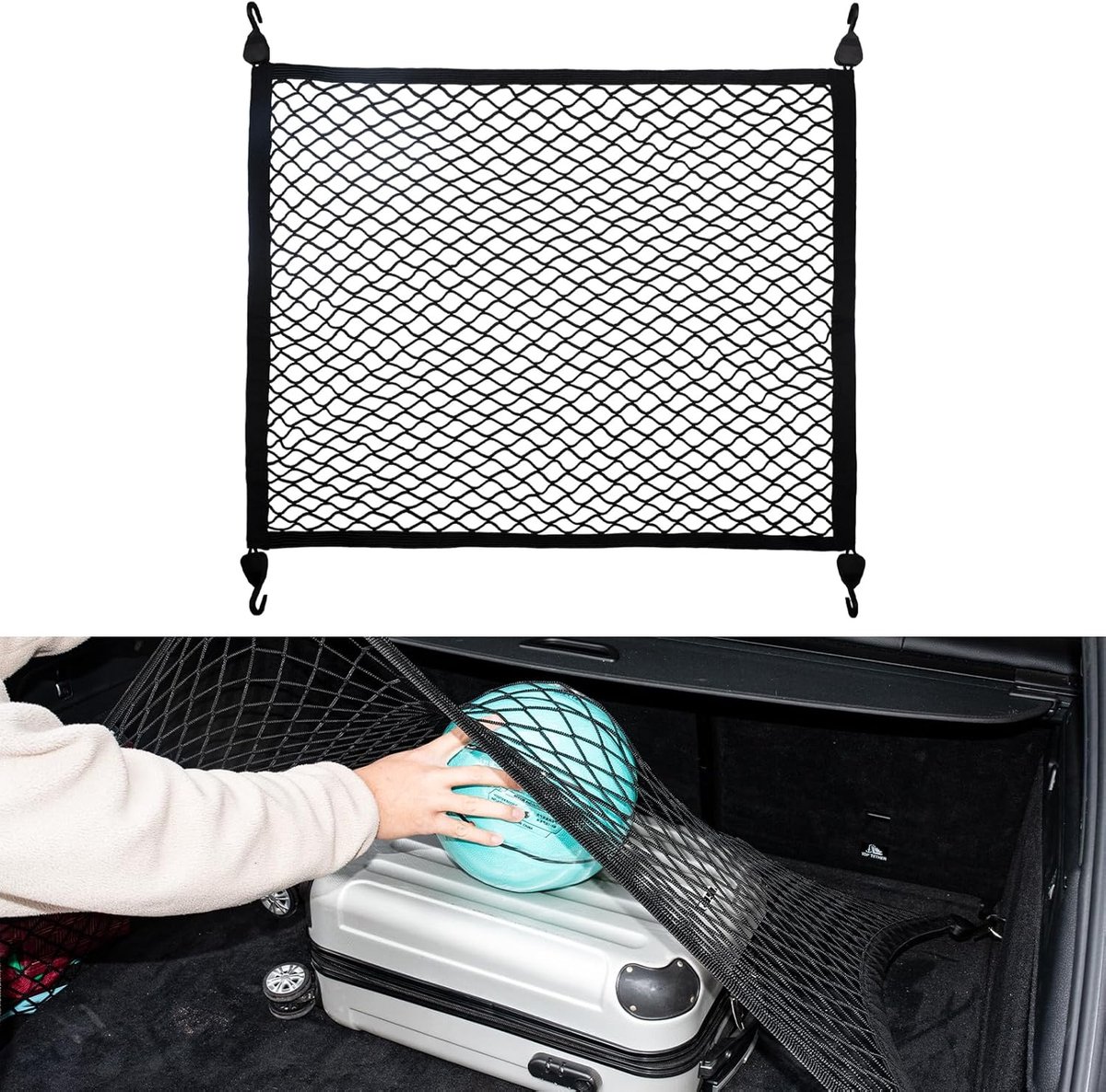 SnelShoppen - Car Luggage Net 80 x 60 cm - Universele Auto Net met 4 Stevige Haken - Super Elastisch Bagage Net voor Auto - Organiser voor Kofferbak -