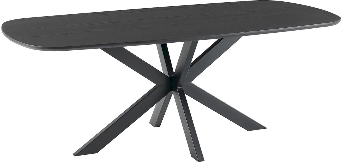 Vestland Deens Ovale Eiken Eettafel – 160x90 cm –Zwart - Geschikt voor 6 Personen – Spinpoot Metaal