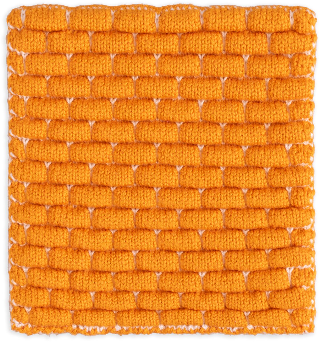 Knit Factory Gebreide Glasonderzetters Block - Ecru/Orange - 10x10 cm