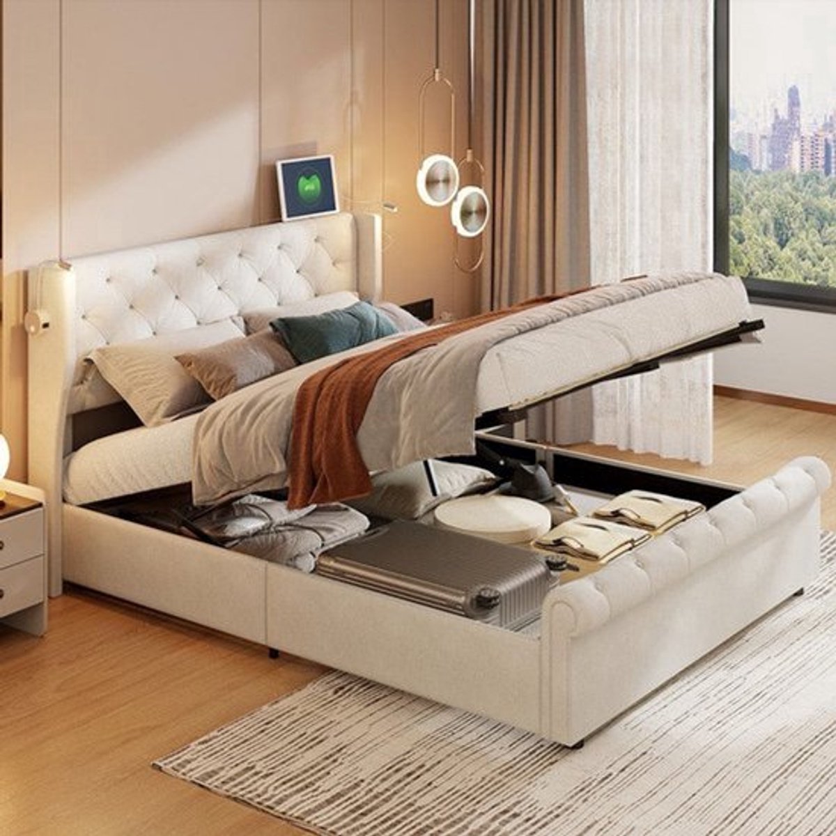 Opbergbed – Gestoffeerd Bed – Tweepersoonsbed – Bedkoffer – Opbergmeubel – 140x190 cm – Of