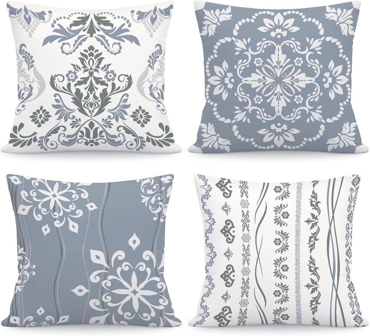 SnelShoppen - Set van 4 Kussenhoezen 45x45cm Boho Grijs Wit Hoogwaardig Velvet Minimalistisch Patroon voor Slaapkamer Kantoor Armstoel