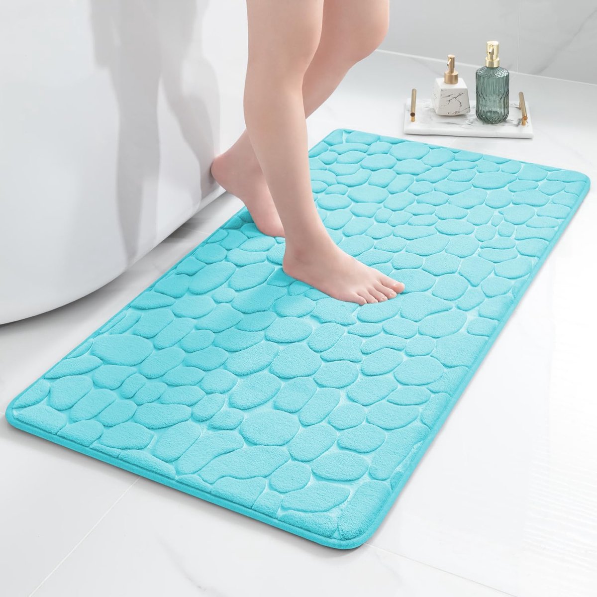 SnelShoppen - Memory Foam Badmat 60x120cm - Absorberende Douchemat - Antislip Badkamer Tapijt in Teal - Comfortabele Voetmat voor Badkamer en Woonkame