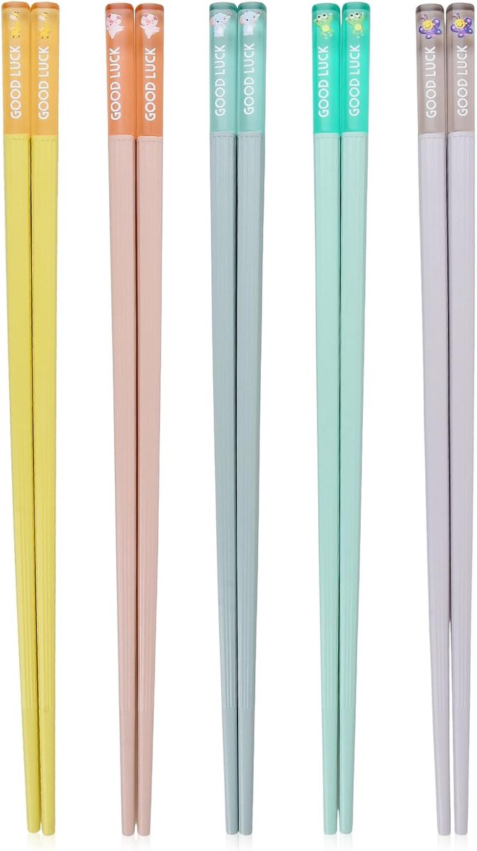 SnelShoppen - 5 Pairs Fiberglass Chopsticks, Herbruikbare Sushi Sticks, Vaatwasserbestendig, Kleurvolle Dier Motieven, Antislip Voor Thuis en Restaura
