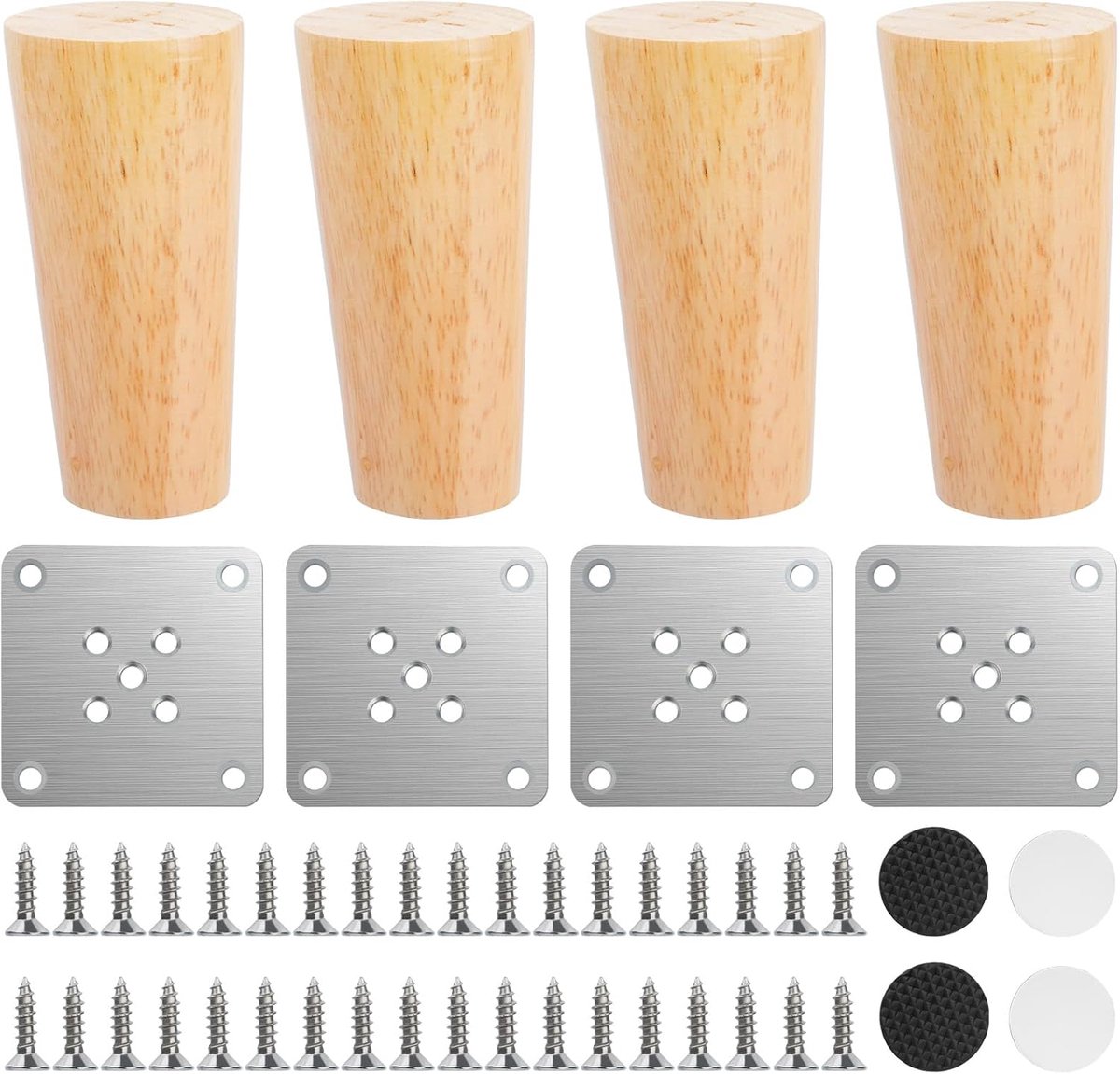 SnelShoppen - 4 Stuks Houten Tafelpoten, Vervangbare Conische Meubelpoten van Massief Hout, Ideaal voor Sofa, Ladekasten, Keukenmeubels, Inclusief Bev