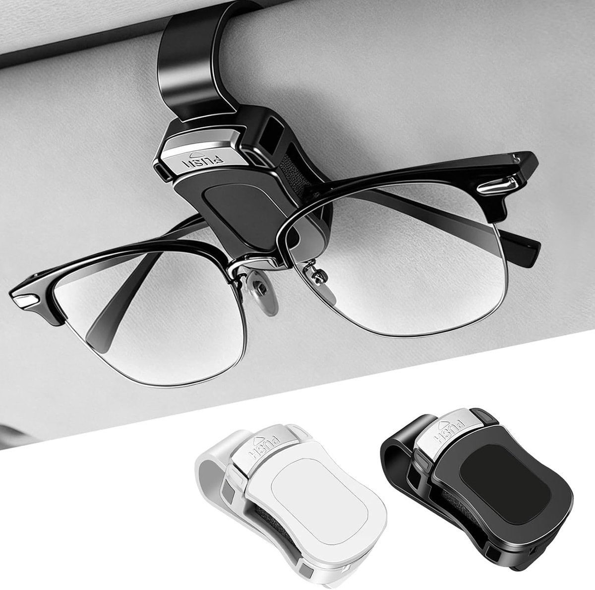 SnelShoppen - 2 Stuks Zonnebrilhouders voor Auto - Stabiele Brillenhouder met Druksluiting - Schokbestendig en Veilig - Auto-accessoires Interieur voo