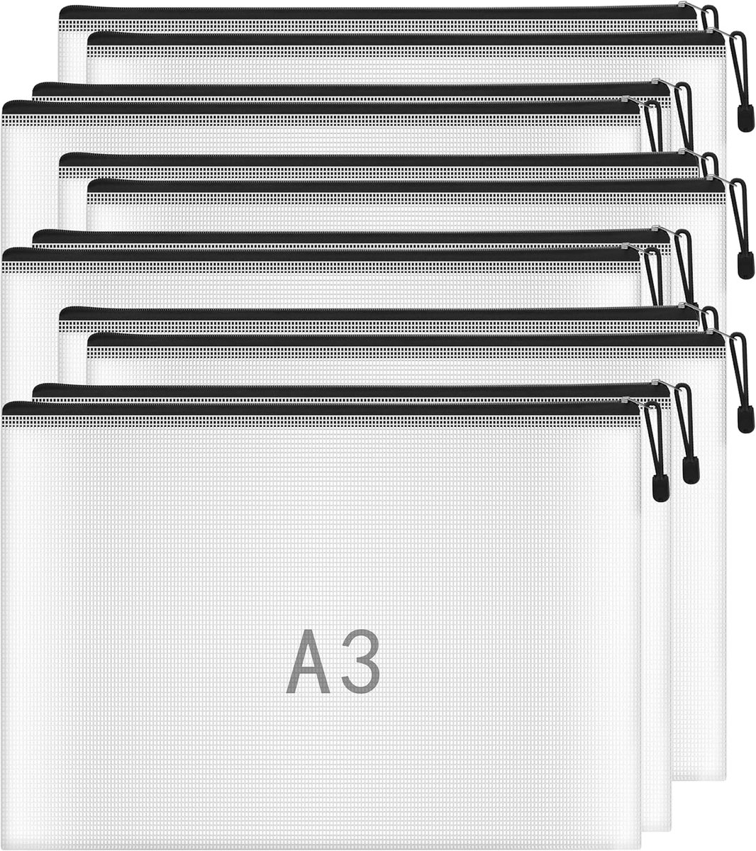 SnelShoppen - 12PCS A3 Plastic Wallets - Zipper Document Folders, Ziplock Bags, Zipper Bags, Water Resistant, PVC, 43x31 cm, Ideaal voor Kantoor, Scho