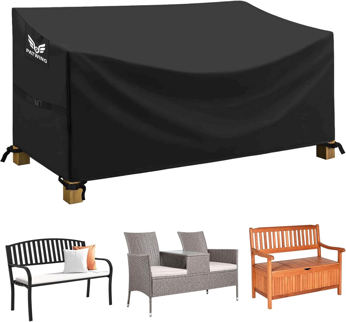 SnelShoppen - 600D Oxford Tuinbank Hoes - Waterdichte, Winddichte en UV Bestendige Bescherming voor Tuinbanken en Rattan Meubels (134 x 66 x 63/89 cm)